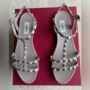 Valentino Rockstud Sandals in with box, bag, and spare rockstuds